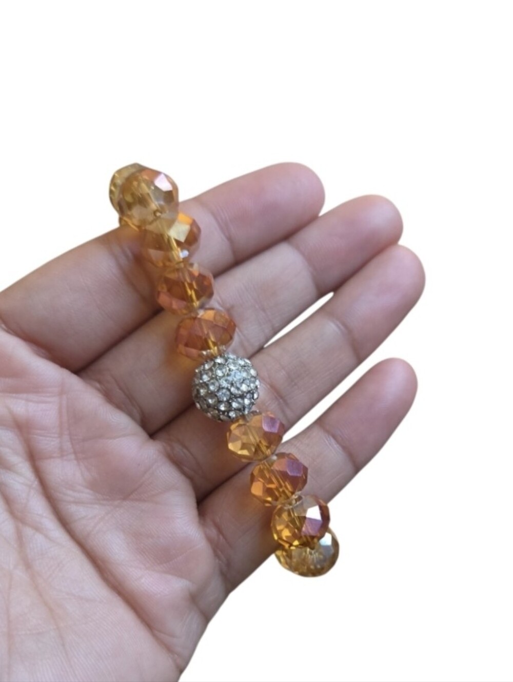 Silver Toned Amber Crystal Stretch Bracelet with Pave Accent